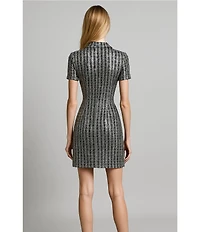 Terani Couture Short Sleeve Tweed Dress