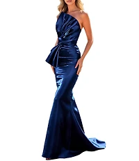 Terani Couture Simmer Organza Strapless Long Gown With Large Bow