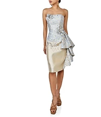 Terani Couture Strapless 3D Floral Applique Jacquard Sheath Dress