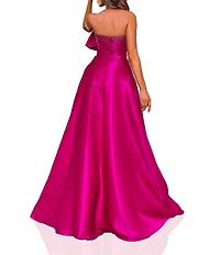 Terani Couture Strapless 3D Ruffle Front Shimmer Crepe Ballgown