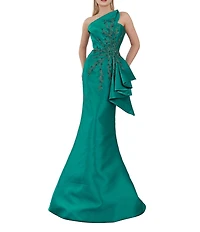 Terani Couture Strapless Beaded Bow Detail Mikado Mermaid Gown