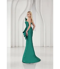 Terani Couture Strapless Beaded Bow Detail Mikado Mermaid Gown