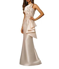 Terani Couture Strapless Beaded Bow Detail Mikado Mermaid Gown