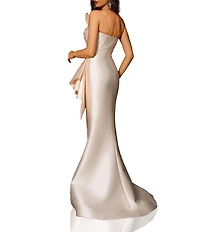 Terani Couture Strapless Beaded Bow Detail Mikado Mermaid Gown