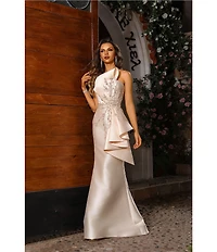 Terani Couture Strapless Beaded Bow Detail Mikado Mermaid Gown