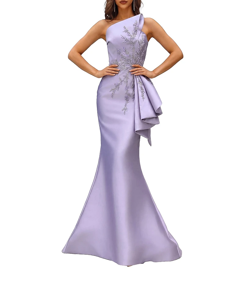 Terani Couture Strapless Beaded Bow Detail Mikado Mermaid Gown