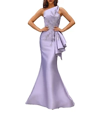 Terani Couture Strapless Beaded Bow Detail Mikado Mermaid Gown