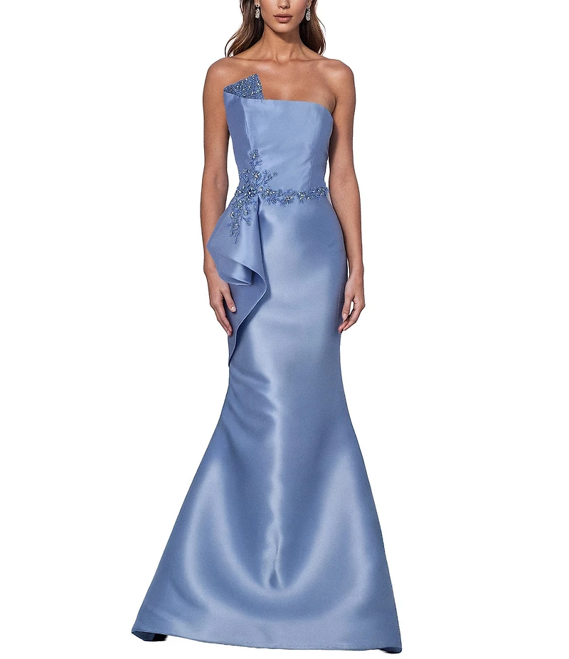 Terani Couture Strapless Beaded Mikado Gown With Shawl