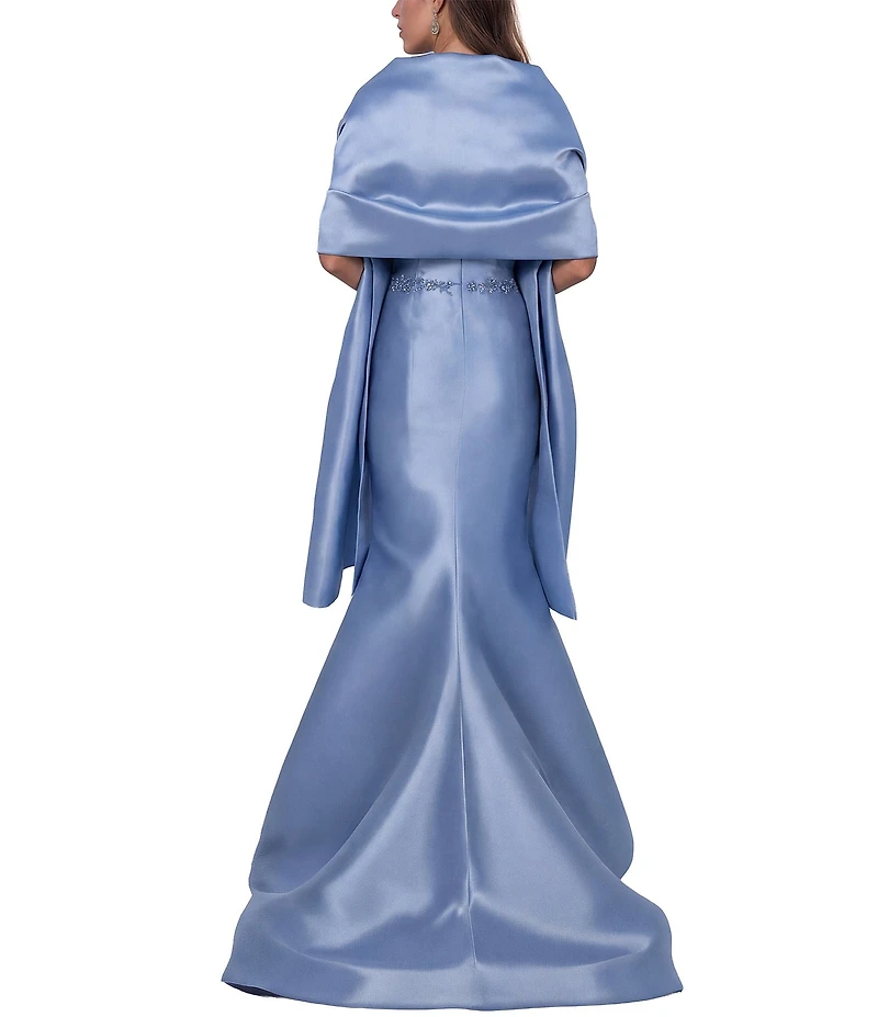 Terani Couture Strapless Beaded Mikado Gown With Shawl