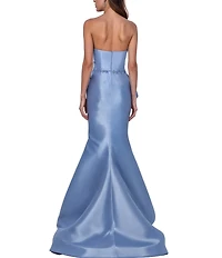 Terani Couture Strapless Beaded Mikado Gown With Shawl