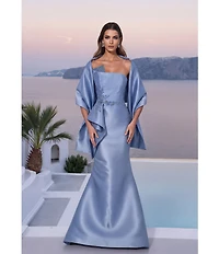 Terani Couture Strapless Beaded Mikado Gown With Shawl