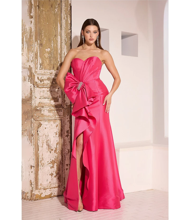 Terani Couture Strapless Bow Detail Gown
