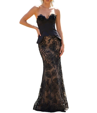 Terani Couture Strapless Lace Corset Long Gown