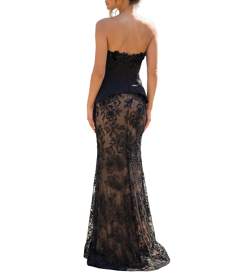 Terani Couture Strapless Lace Corset Long Gown