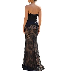 Terani Couture Strapless Lace Corset Long Gown