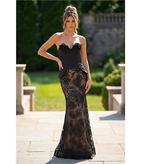 Terani Couture Strapless Lace Corset Long Gown
