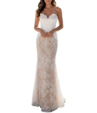 Terani Couture Strapless Lace Corset Long Gown