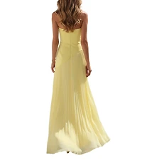 Terani Couture Strapless Long Dress With Asymmetrical Waistline With Pleated Skirt