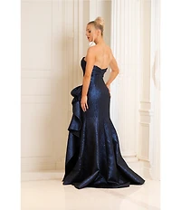 Terani Couture Strapless Long Ruched Gown
