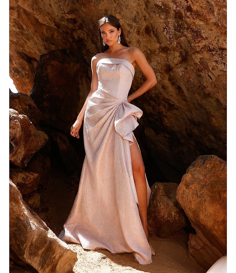 Terani Couture Strapless Long Ruched Gown