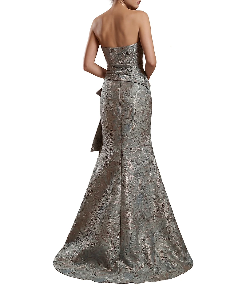 Terani Couture Strapless Metallic Jacquard Gown