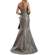 Terani Couture Strapless Metallic Jacquard Gown