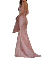 Terani Couture Strapless Metallic Jacquard Gown