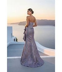 Terani Couture Strapless Metallic Jacquard Gown