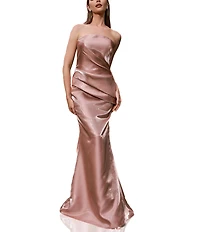 Terani Couture Strapless Pleated Bodice Shimmer Organza Mermaid Gown