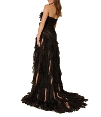Terani Couture Strapless Ruffle Chiffon Gown
