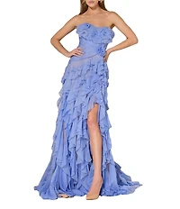 Terani Couture Strapless Ruffle Chiffon Gown