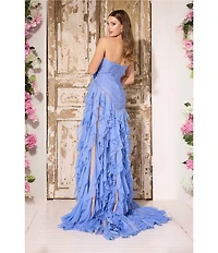 Terani Couture Strapless Ruffle Chiffon Gown