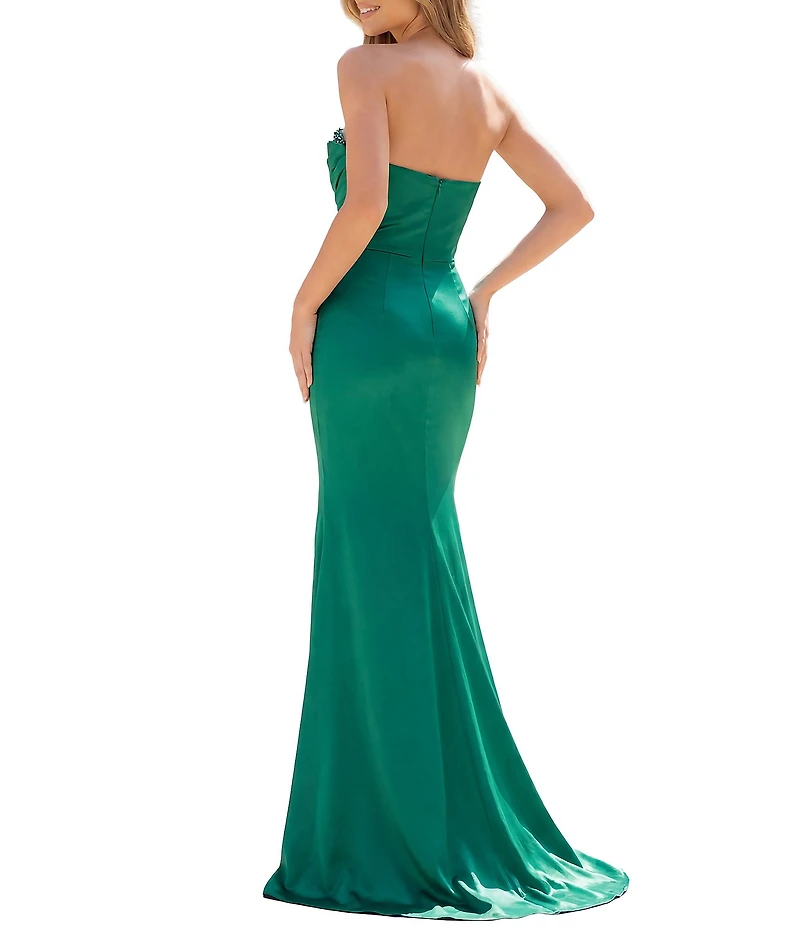 Terani Couture Strapless Satin Column Gown