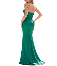 Terani Couture Strapless Satin Column Gown