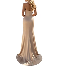 Terani Couture Strapless Satin Column Gown