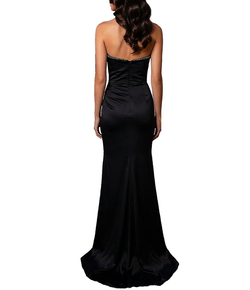 Terani Couture Strapless Satin Column Gown