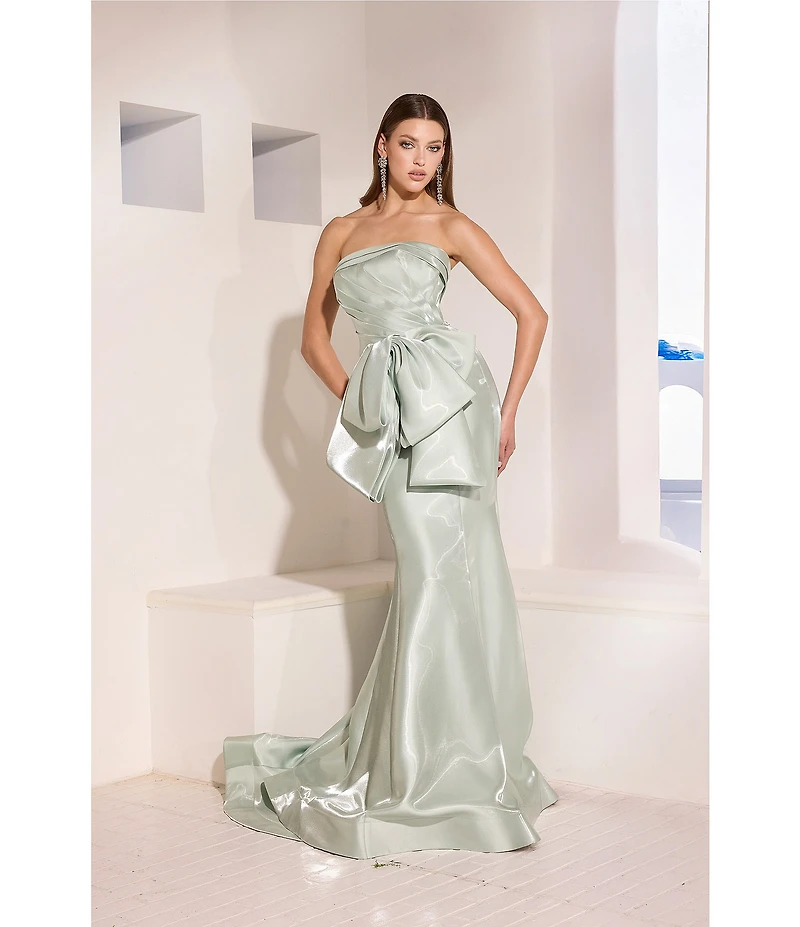 Terani Couture Strapless Shimmer Organza Gown