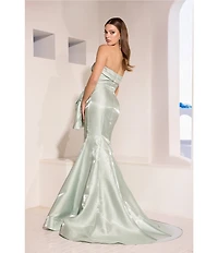 Terani Couture Strapless Shimmer Organza Gown