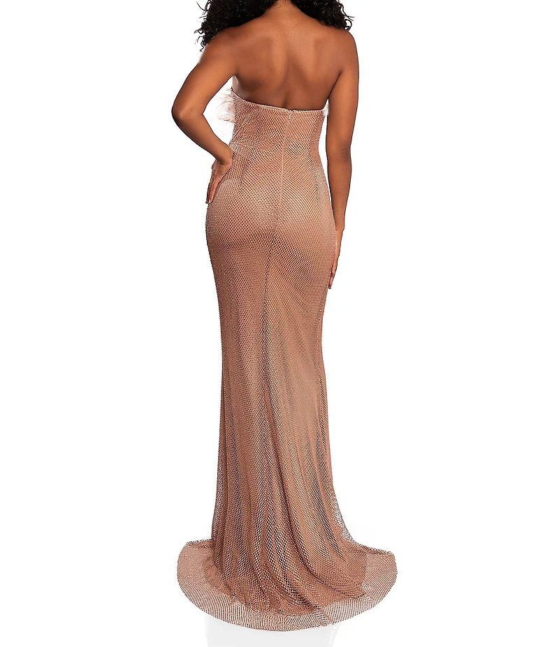 Terani Couture Strapless Sleeveless Feather Embellished Mermaid Gown