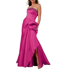 Terani Couture Stretch Mikado Embellished Strapless Ruffle Mermaid Gown