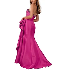 Terani Couture Stretch Mikado Embellished Strapless Ruffle Mermaid Gown