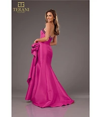 Terani Couture Stretch Mikado Embellished Strapless Ruffle Mermaid Gown