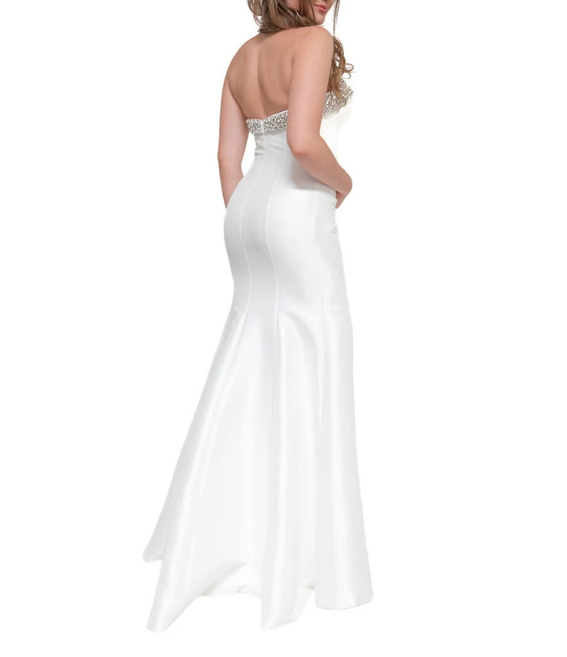 Terani Couture Stretch Mikado Embellished Strapless Ruffle Mermaid Gown