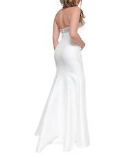Terani Couture Stretch Mikado Embellished Strapless Ruffle Mermaid Gown