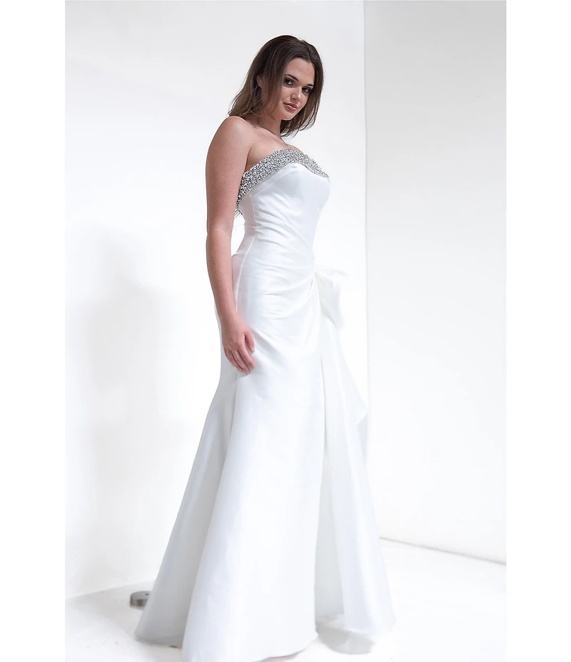 Terani Couture Stretch Mikado Embellished Strapless Ruffle Mermaid Gown