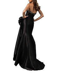Terani Couture Stretch Mikado Embellished Strapless Ruffle Mermaid Gown