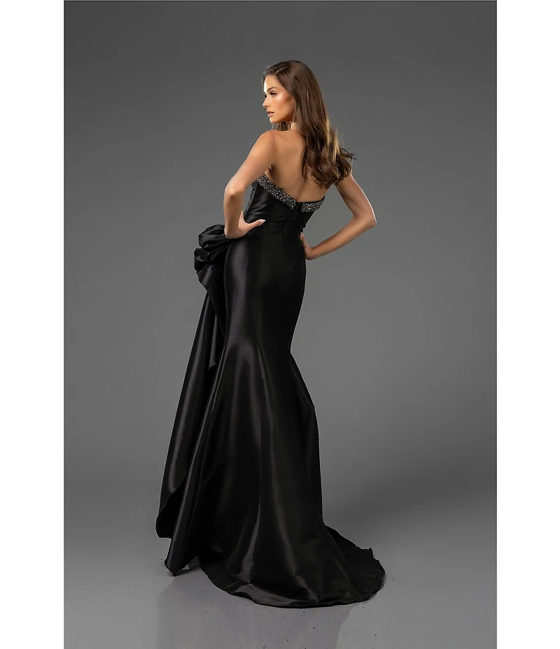 Terani Couture Stretch Mikado Embellished Strapless Ruffle Mermaid Gown