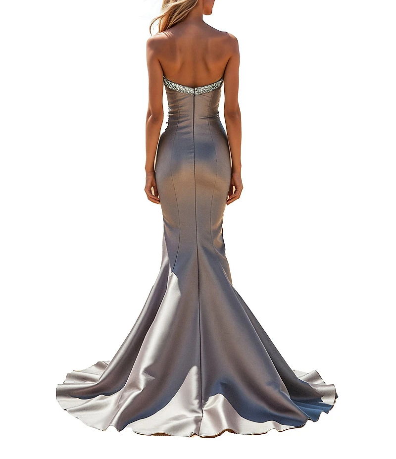 Terani Couture Stretch Mikado Embellished Strapless Ruffle Mermaid Gown