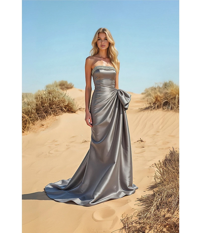 Terani Couture Stretch Mikado Embellished Strapless Ruffle Mermaid Gown