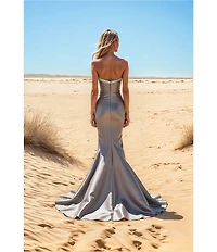 Terani Couture Stretch Mikado Embellished Strapless Ruffle Mermaid Gown